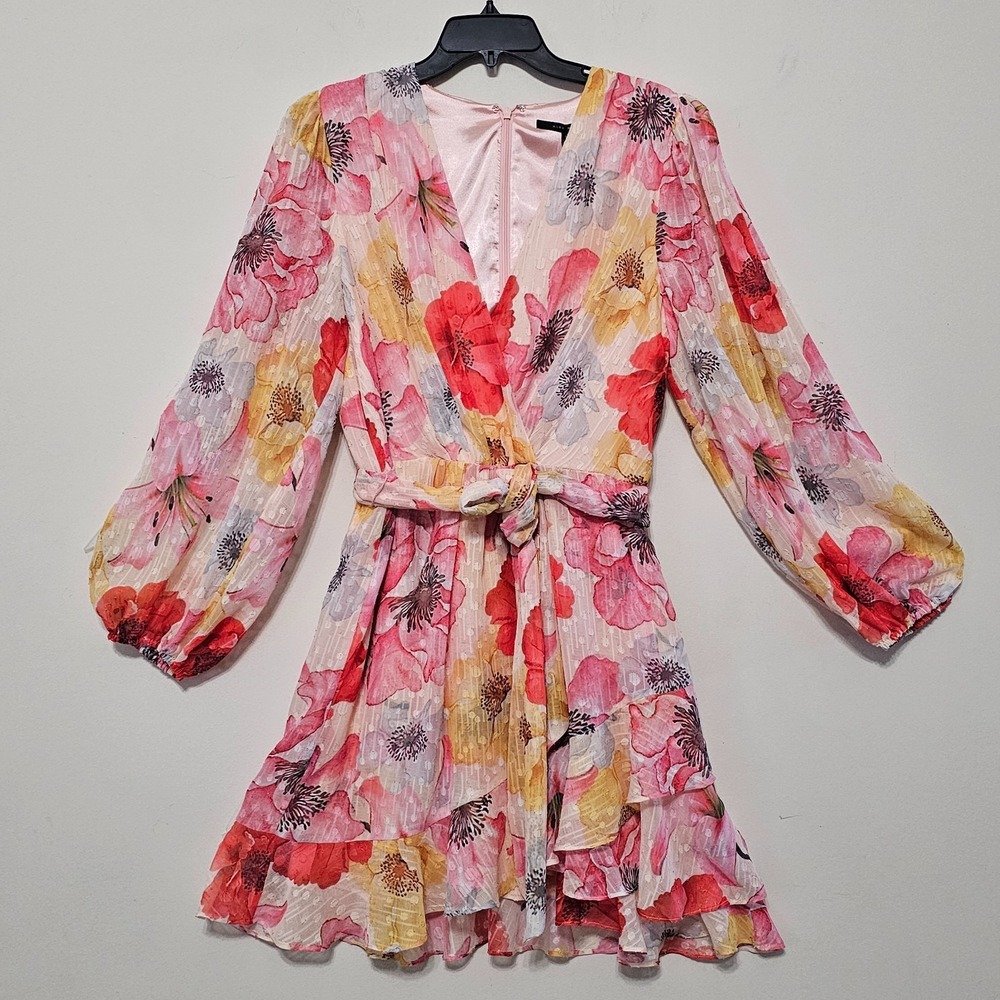 Alex Marie Women's Dress 12/Large Peach Pink Floral Long Sleeves Knee-length 865